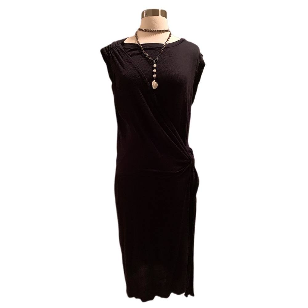 KINLY-Crinkled Gauze Side Tie Drape Dress.